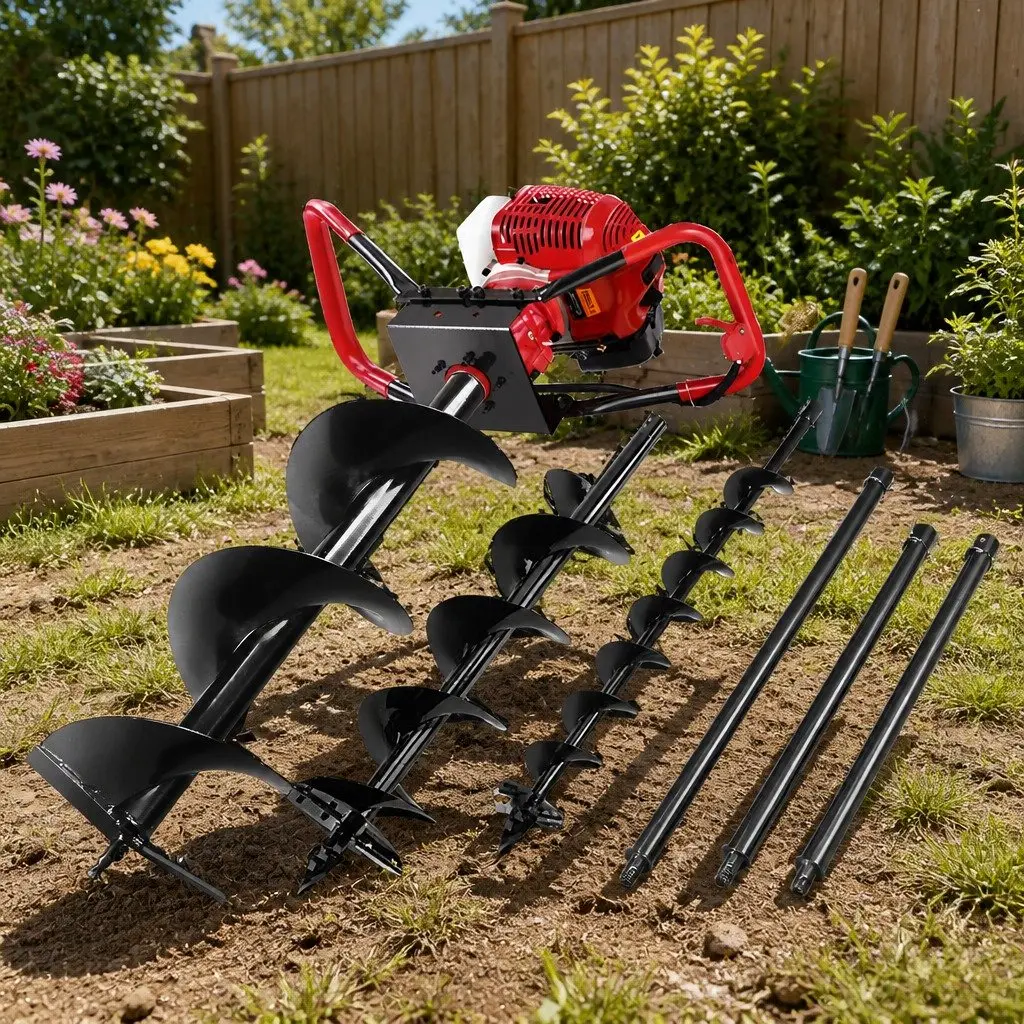 Post Hole Digger 65cc Petrol Powered 2-Stroke Engine with Auger Kit and Extension Bits