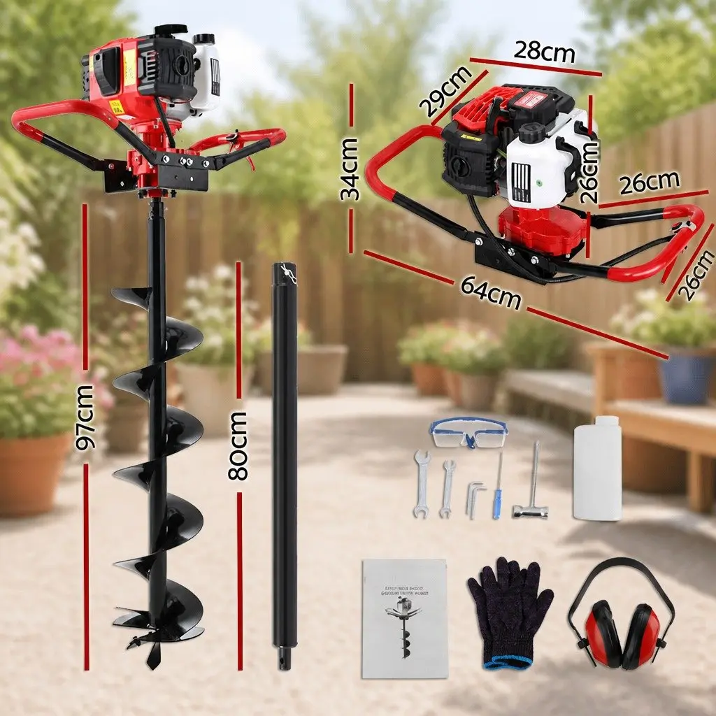 Post Hole Digger 200mm Petrol Auger Extension Bits Drill Accessories Black Red