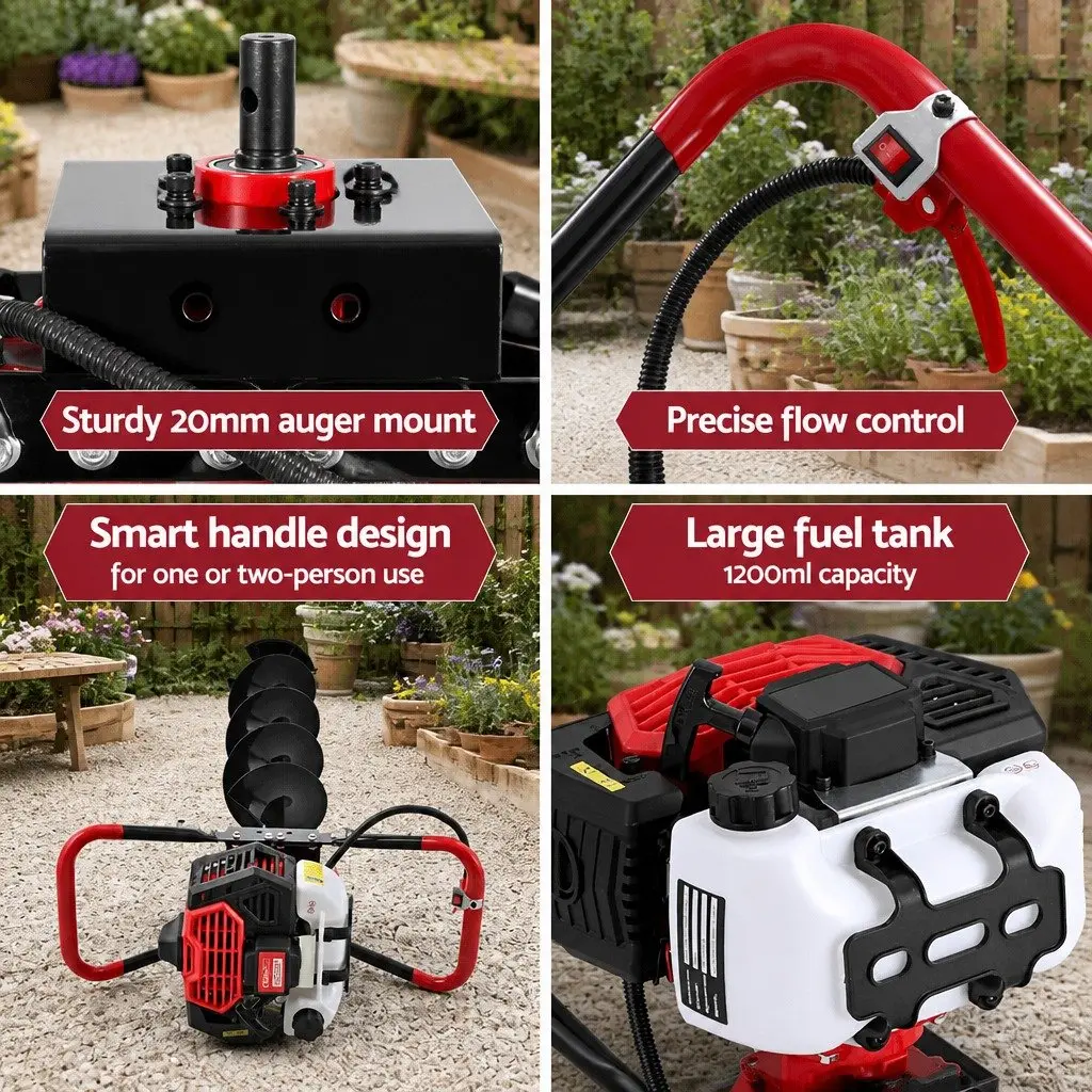 Post Hole Digger 200mm Petrol Auger Extension Bits Drill Accessories Black Red