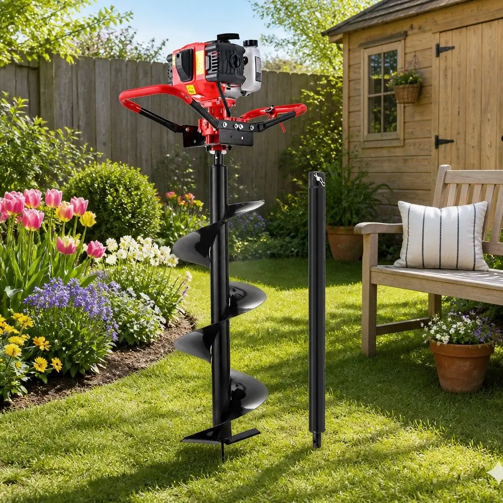 Post Hole Digger Heavy Duty Steel 300mm Auger with 65cc Engine and 80cm Extension