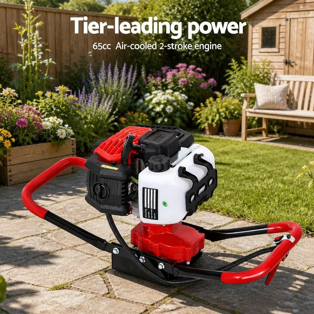 Post Hole Digger Heavy Duty Steel 300mm Auger with 65cc Engine and 80cm Extension