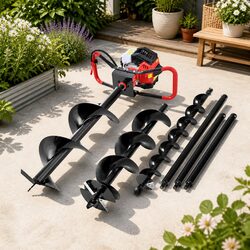 Post Hole Digger 65cc Petrol Engine Auger Drill Kit with Extensions & Bits