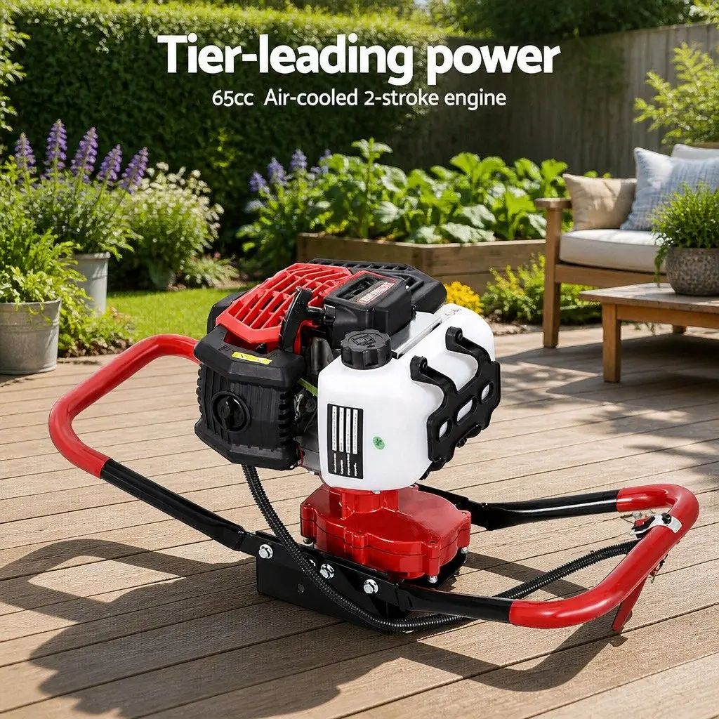 Post Hole Digger 65cc Petrol Engine Auger Drill Kit with Extensions & Bits