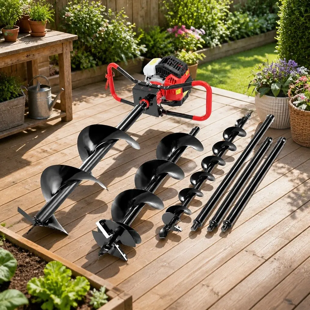 Post Hole Digger 65cc Petrol Engine Auger Drill Kit with Extensions & Bits