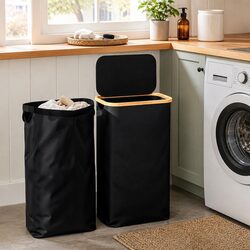 Laundry Basket Foldable Black Removable Mesh Bag 60L Storage Hamper Bedroom