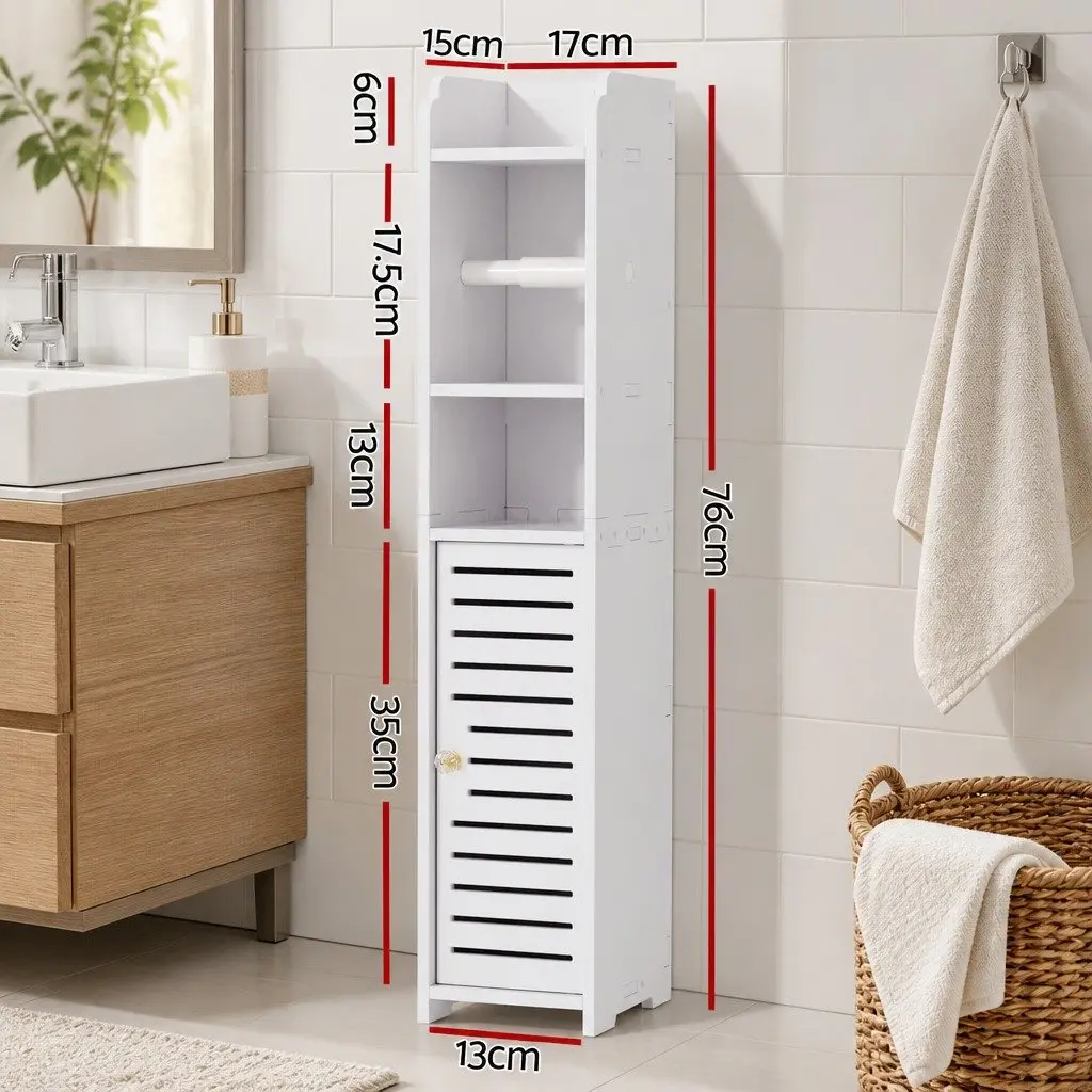 Bathroom Cabinet Toilet Roll Holder Storage 76cm White Cupboard Organiser