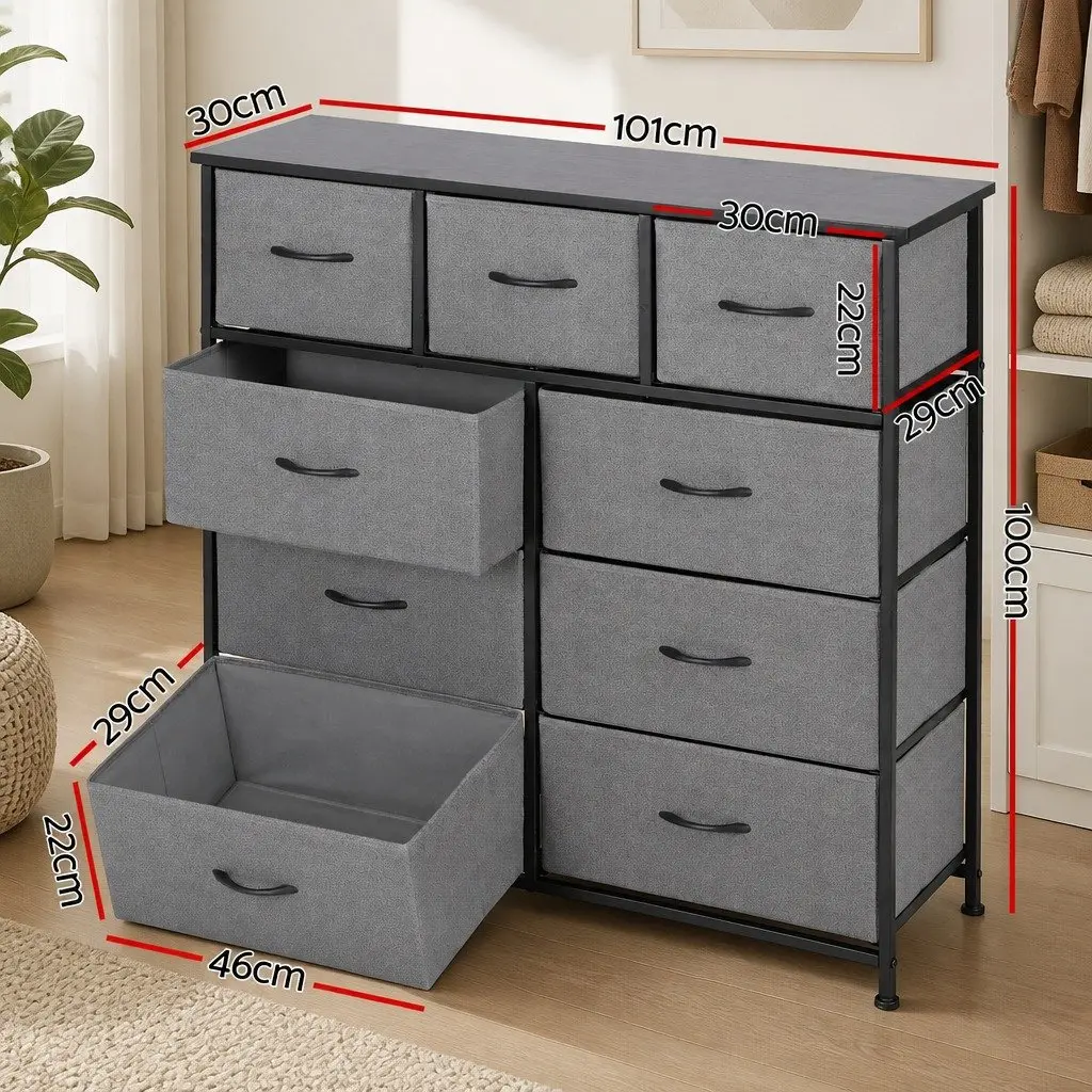 Chest of Drawers 9 Drawers Tallboy Grey Storage Organizer
