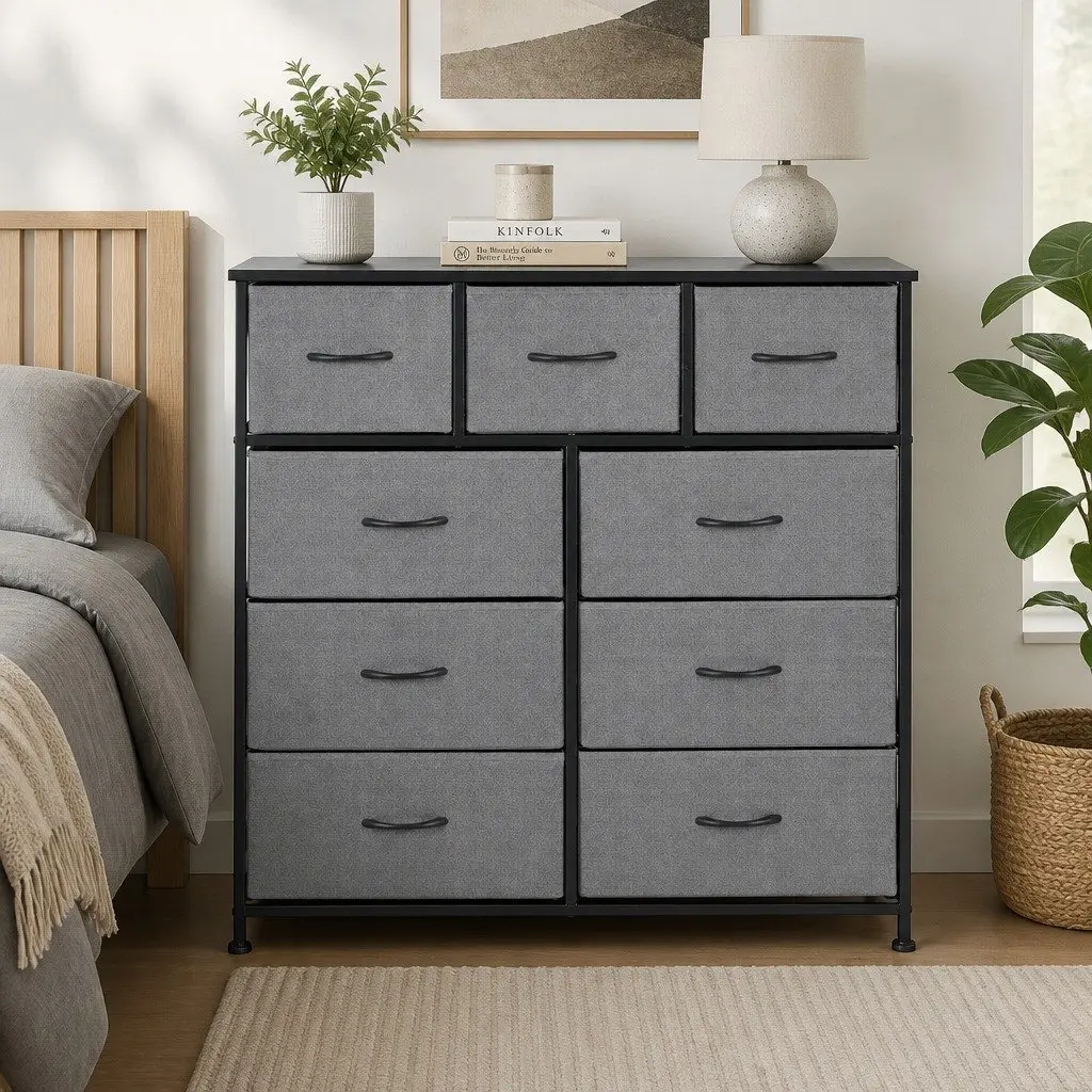 Chest of Drawers 9 Drawers Tallboy Grey Storage Organizer