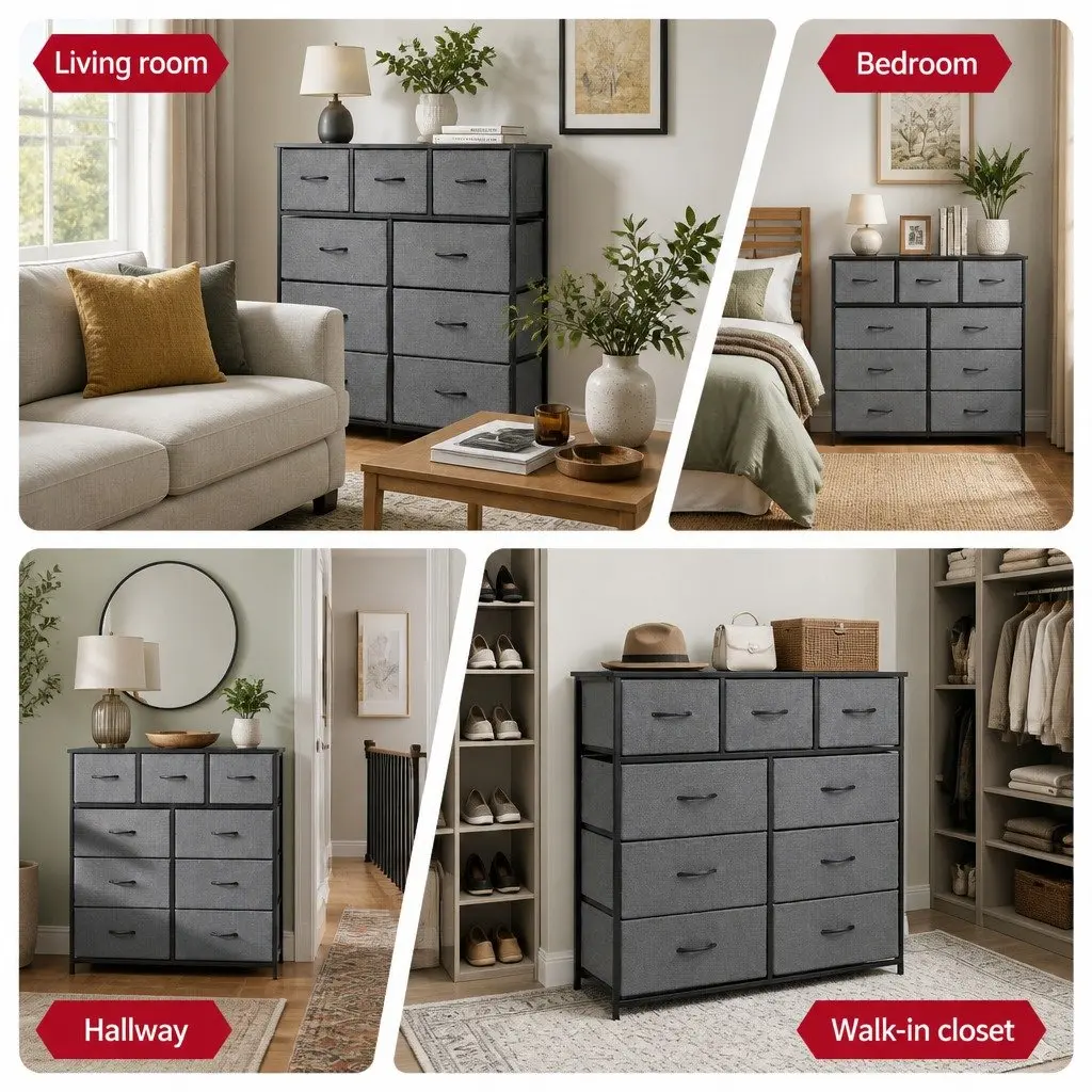 Chest of Drawers 9 Drawers Tallboy Grey Storage Organizer