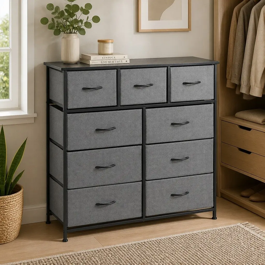 Chest of Drawers 9 Drawers Tallboy Grey Storage Organizer