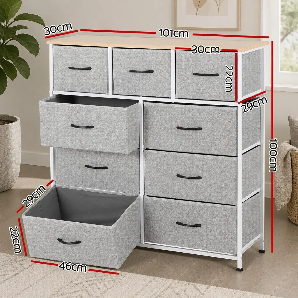 Chest of Drawers 9 Drawer Dresser Tallboy Storage Cabinet Bedroom Light Grey