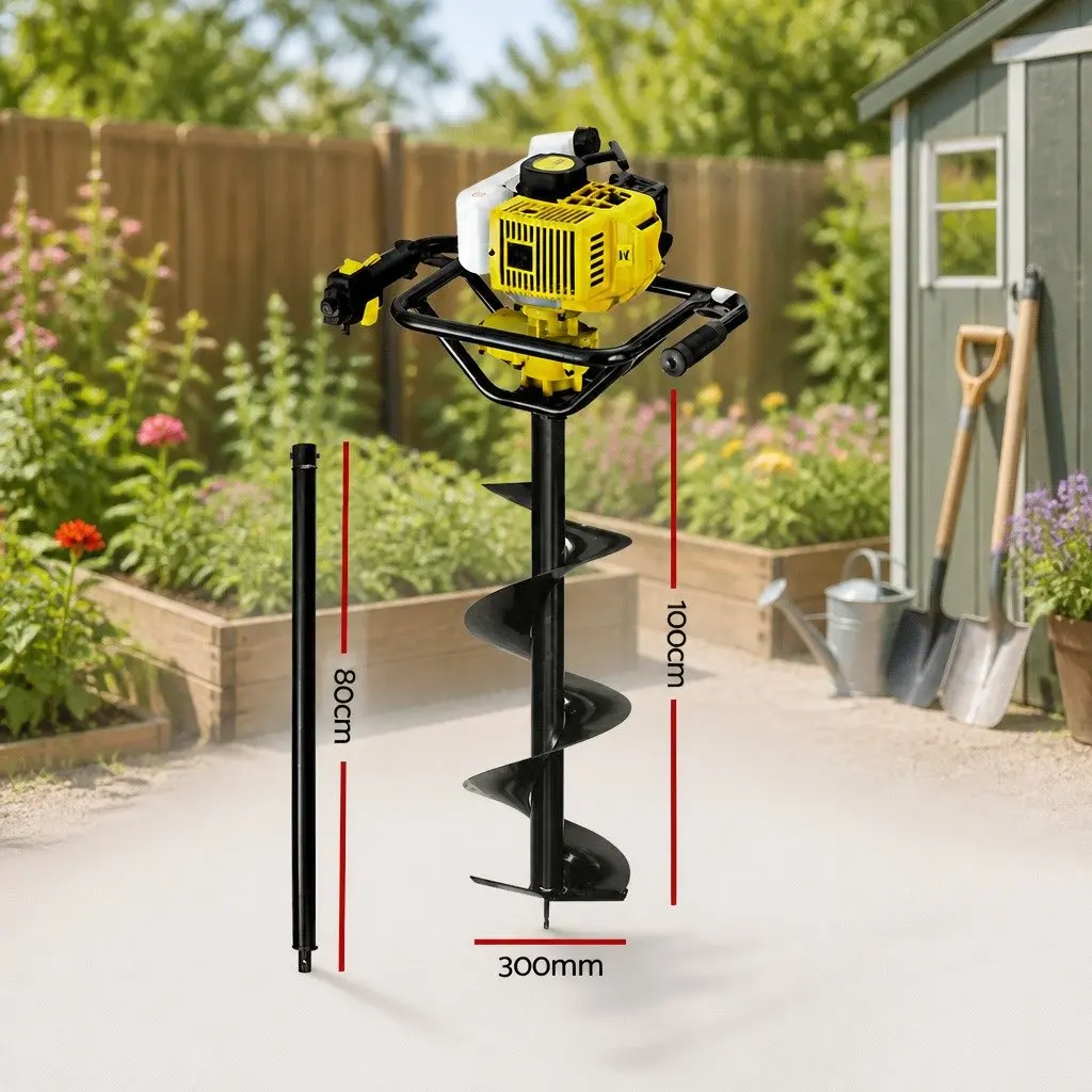 Post Hole Digger 65CC Petrol Power Auger 300mm Boring Machine Extension Bits