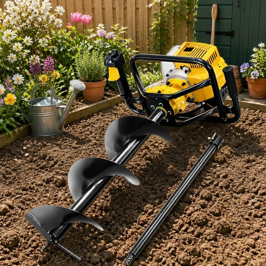 Post Hole Digger 65CC Petrol Power Auger 300mm Boring Machine Extension Bits