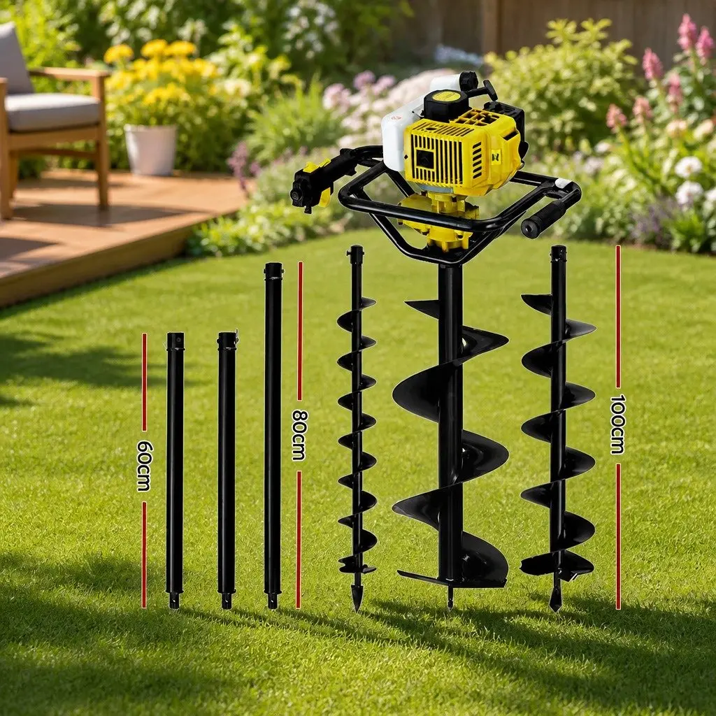 Post Hole Digger Petrol Auger 65cc Engine Extension Bits Yellow Boring Tool