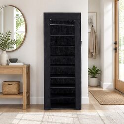 10 Tier Shoe Rack Cabinet with Removable Non-Woven Fabric Cover Black Storage