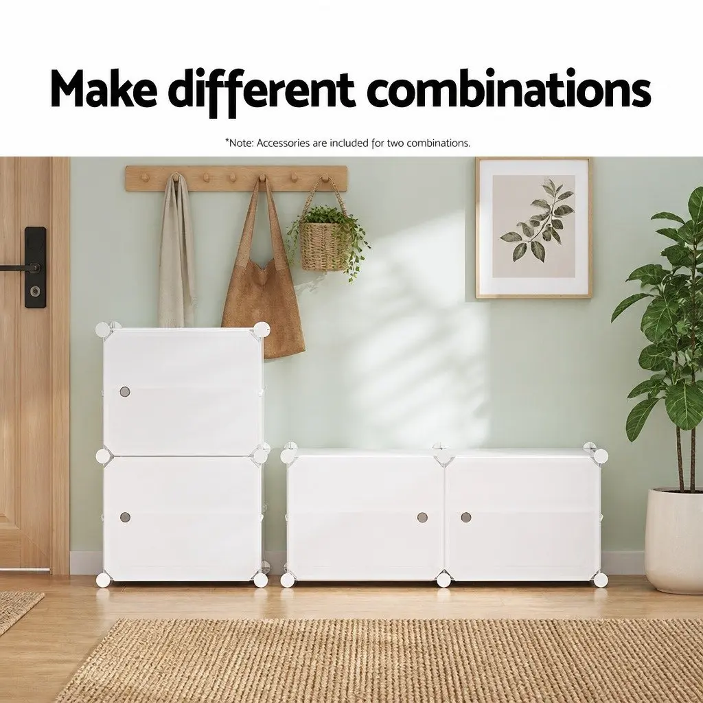 Shoe Rack Storage Cube Stackable Set of 2 White Organizer Cabinet
