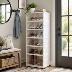 Foldable Shoe Storage Box 6 Tier 12 Pairs Entryway White Organiser Rack