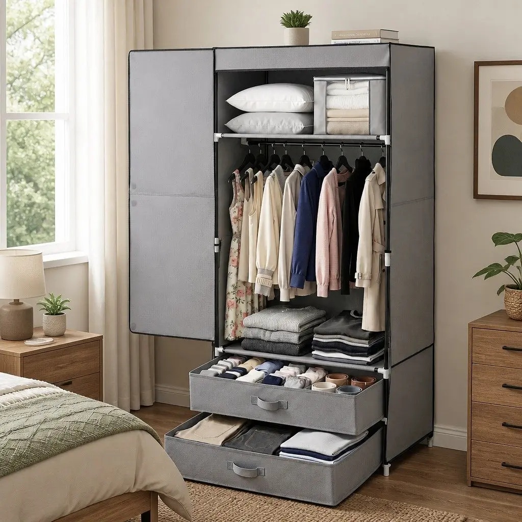 Grey Portable Wardrobe for Easy Storage