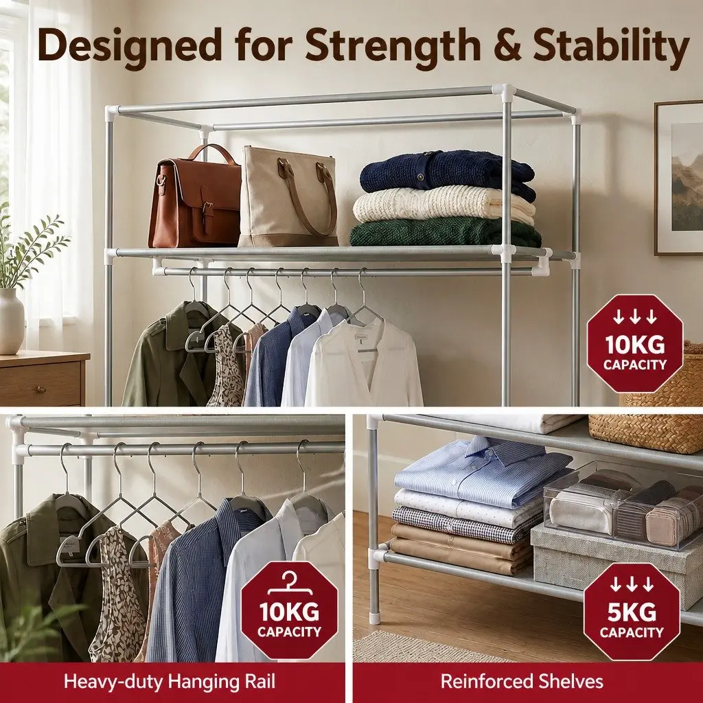 Portable Clothes Storage Organizer Grey with Drawers 90x45x170cm