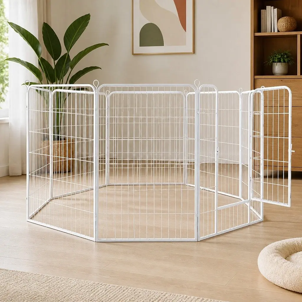 Pet Dog Playpen 8 Panel Step Through Door Foldable Portable Puppy Enclosure