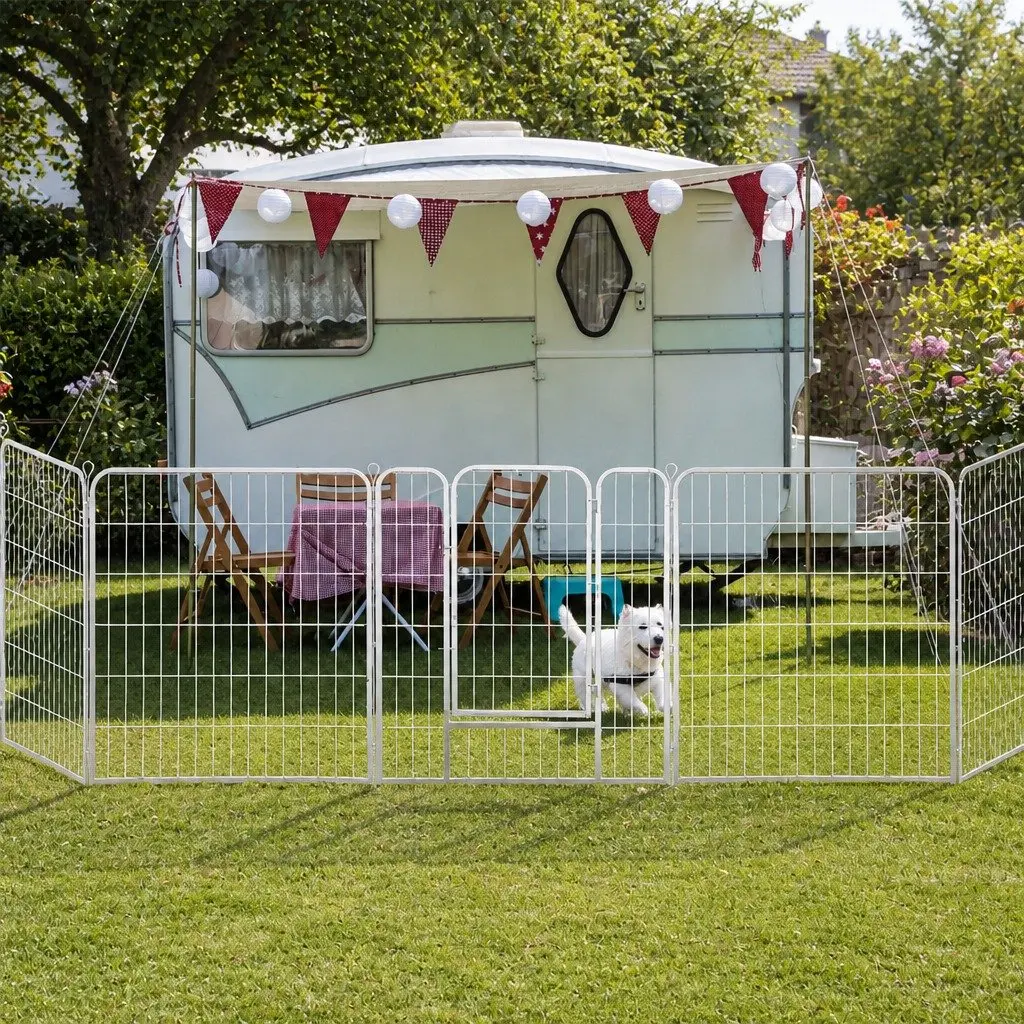 Pet Dog Playpen 8 Panel Step Through Door Foldable Portable Puppy Enclosure