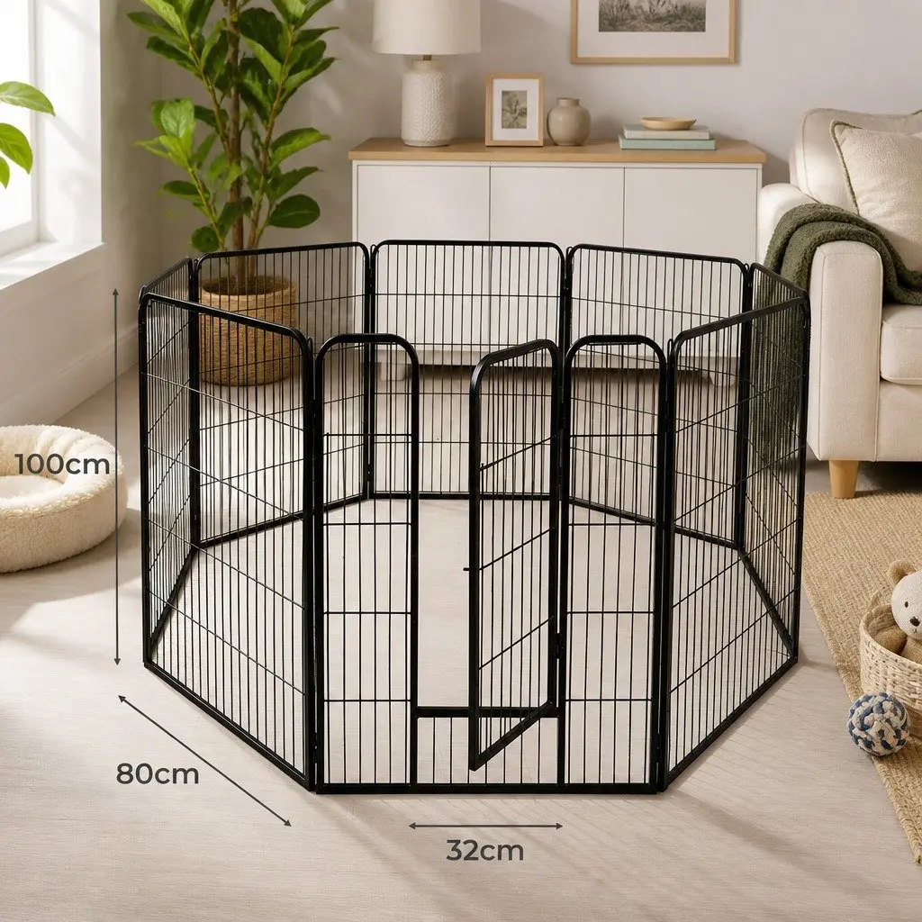 8 Panel Pet Dog Playpen Exercise Pen Puppy Enclosure Foldable Portable Black