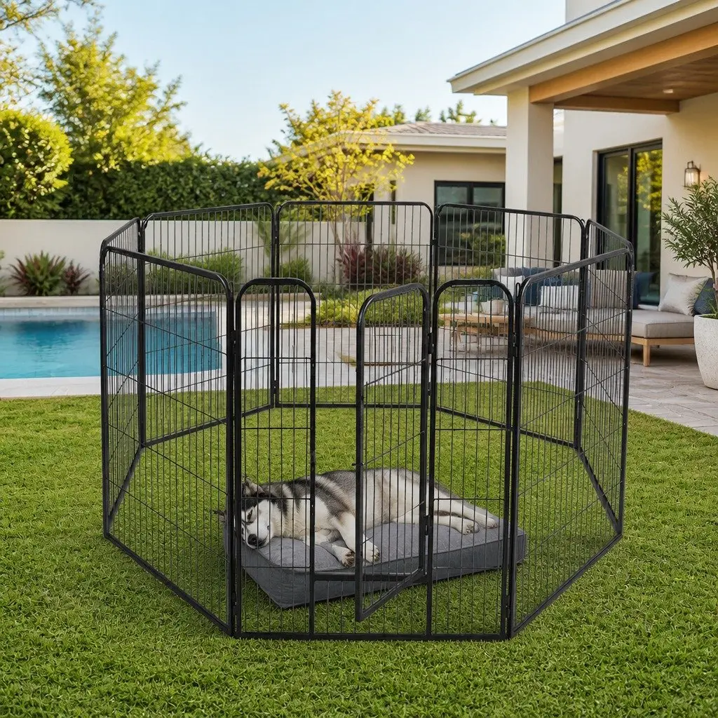 8 Panel Pet Playpen Portable Foldable Gate 80cm Wide x 60cm 80cm 100cm 120cm High