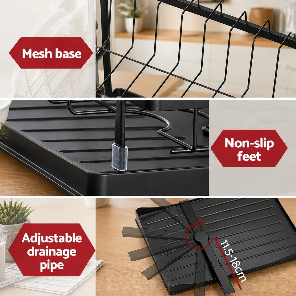 Dish Rack 2 Tier Expandable Drying Drainer with Cutlery Holder Tray Kitchen