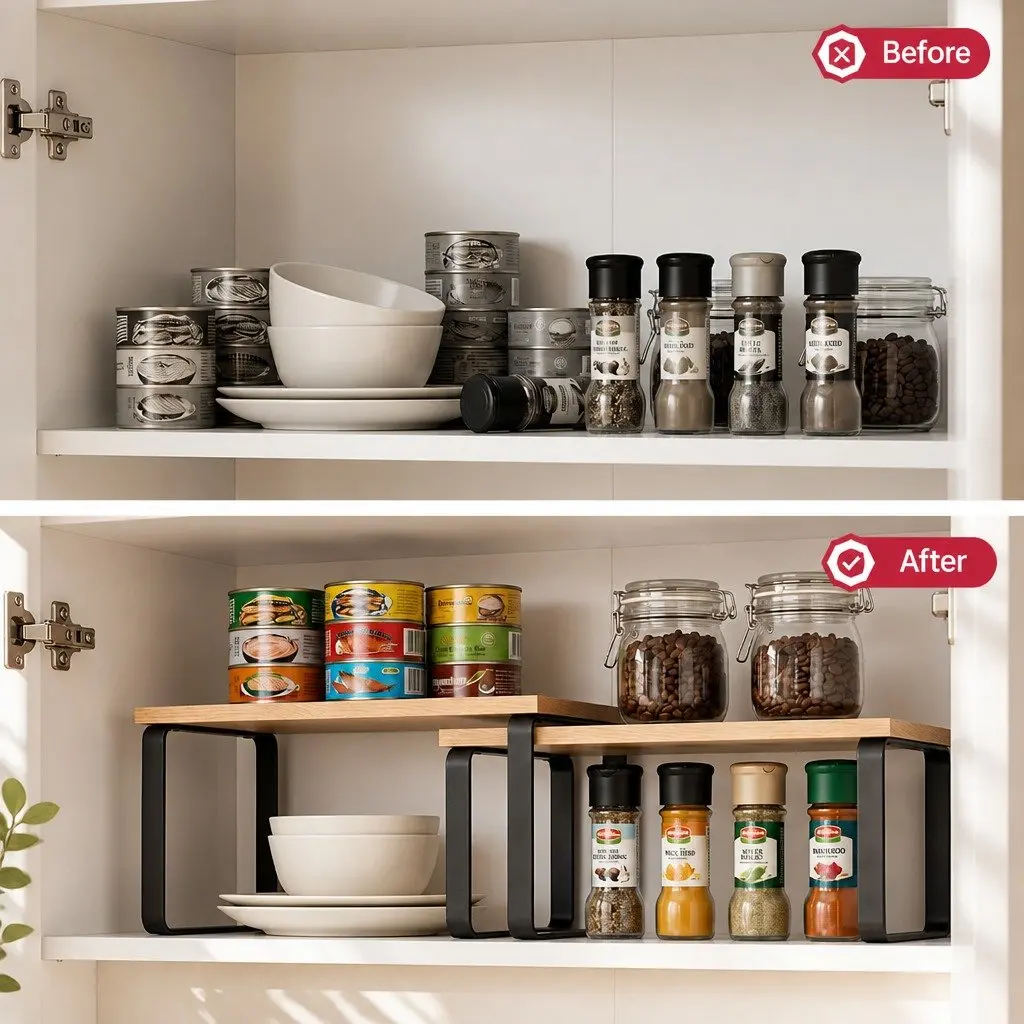 Kitchen Organizer Shelves Set of 2 Pine Wood and Metal for Multifunctional Storage Solutions