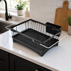 Black Dish Drying Rack Kitchen Sink Organiser Storage Countertop Over Sink