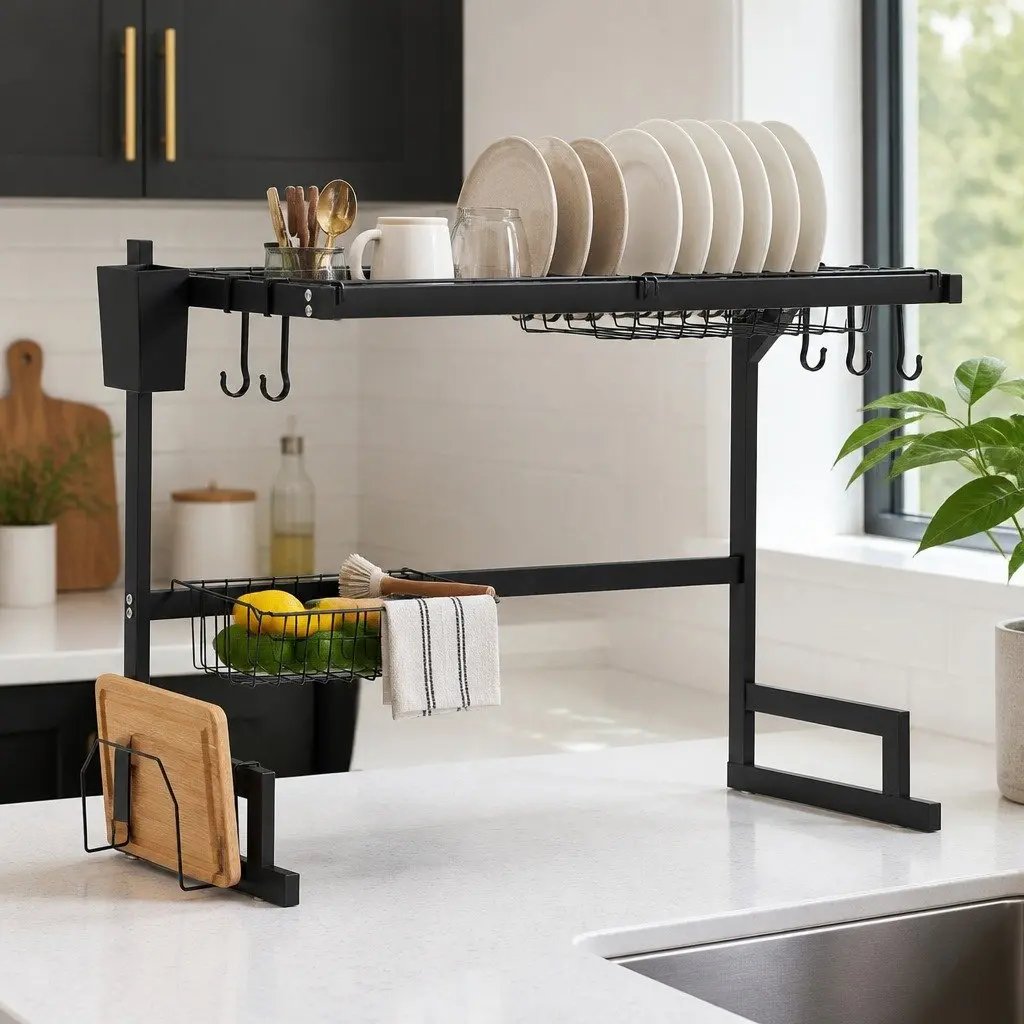 Black 2 Tier Over Sink Dish Drying Rack