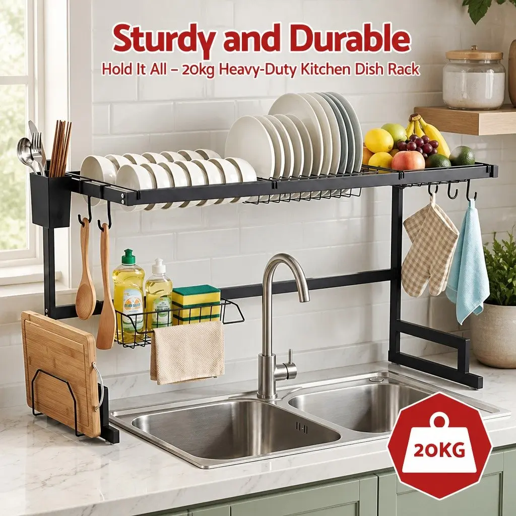 Dish Drying Rack 2 Tier Over Sink Kitchen Organiser Black