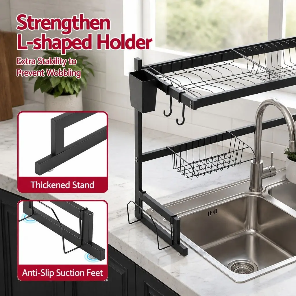 Dish Drying Rack 2 Tier Over Sink Kitchen Organiser Black