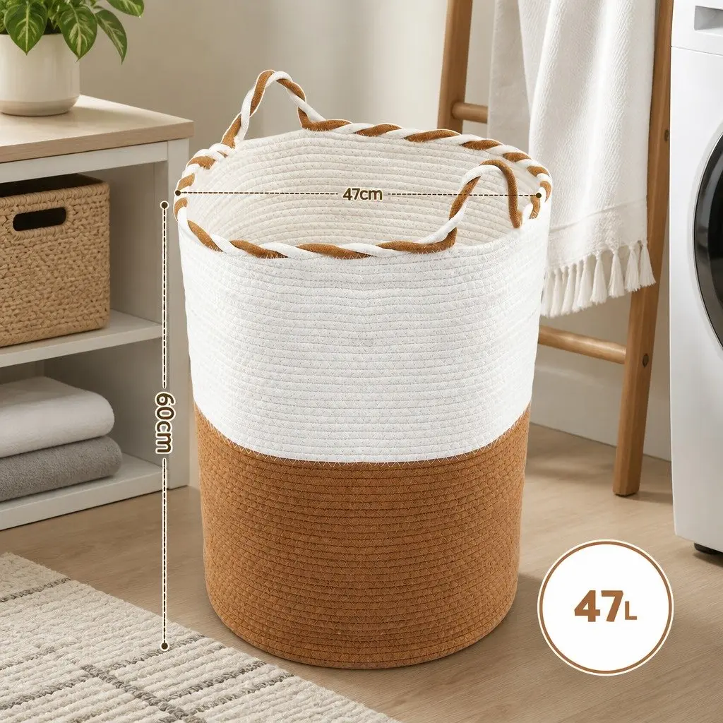Woven Laundry Basket Foldable Cotton Rope 47L