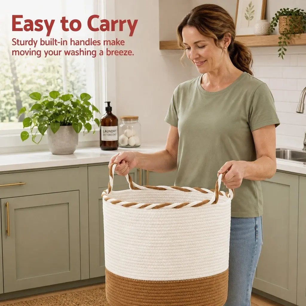 Woven Laundry Basket Foldable Cotton Rope 47L