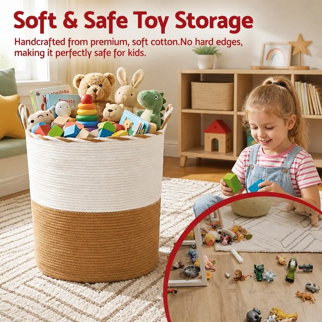 Woven Laundry Basket Foldable Cotton Rope 47L