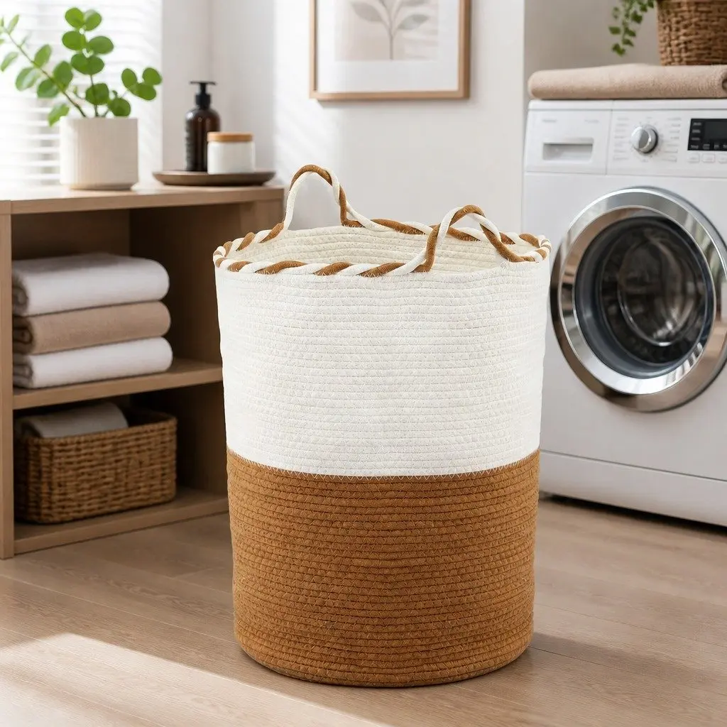 Woven Laundry Basket Foldable Cotton Rope 47L