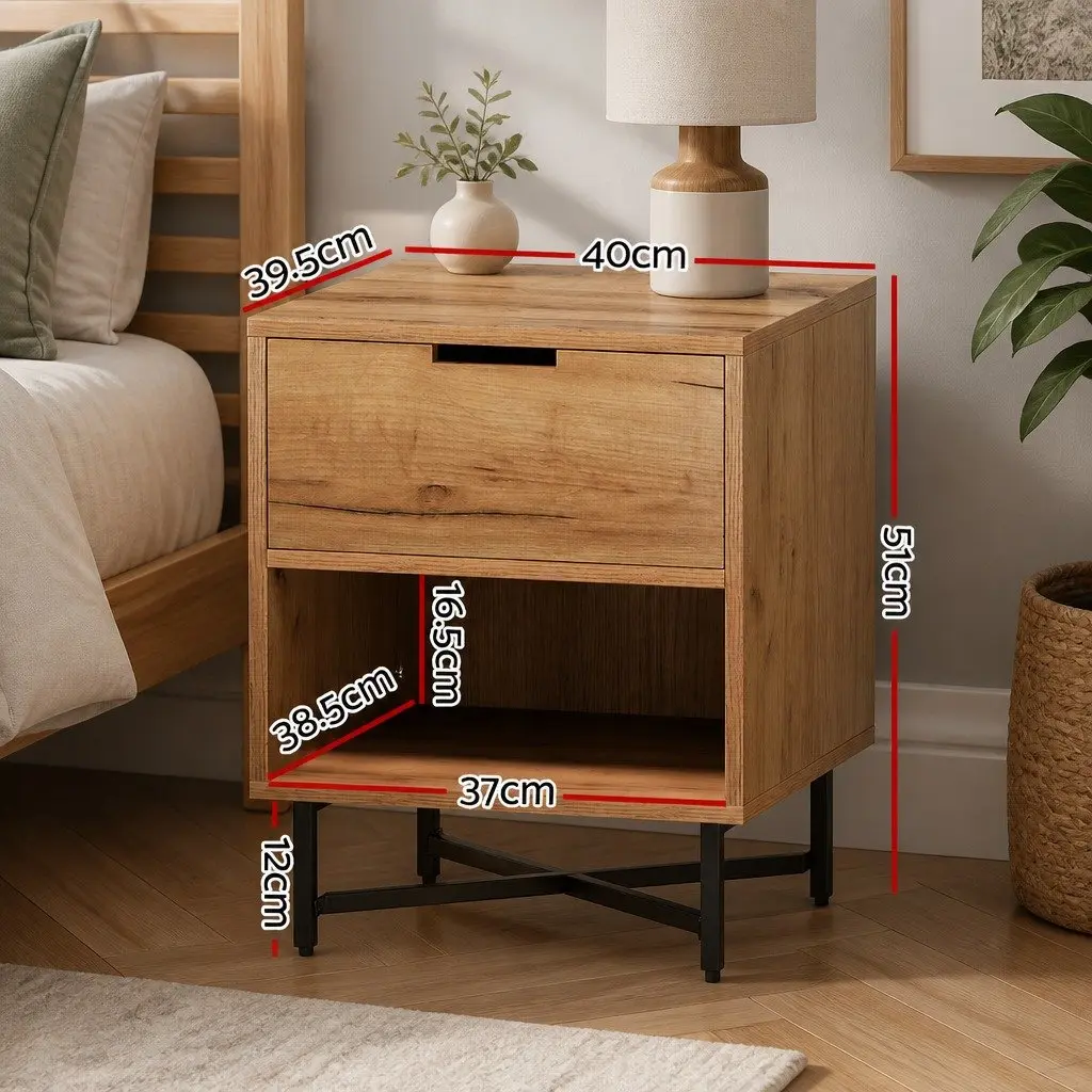 Bedside Table with Drawers Side Table Shelf Storage Nightstand Rustic Oak