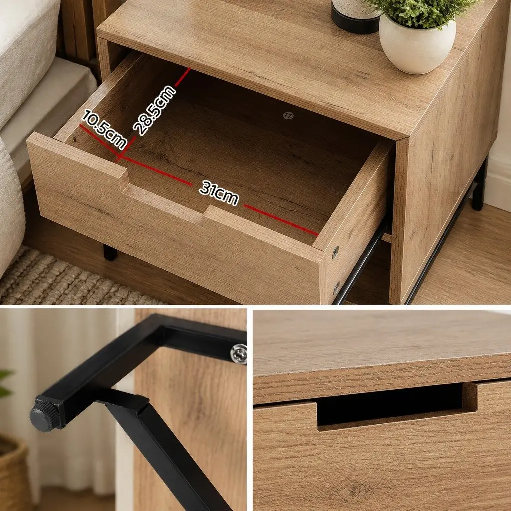 Bedside Table with Drawers Side Table Shelf Storage Nightstand Rustic Oak