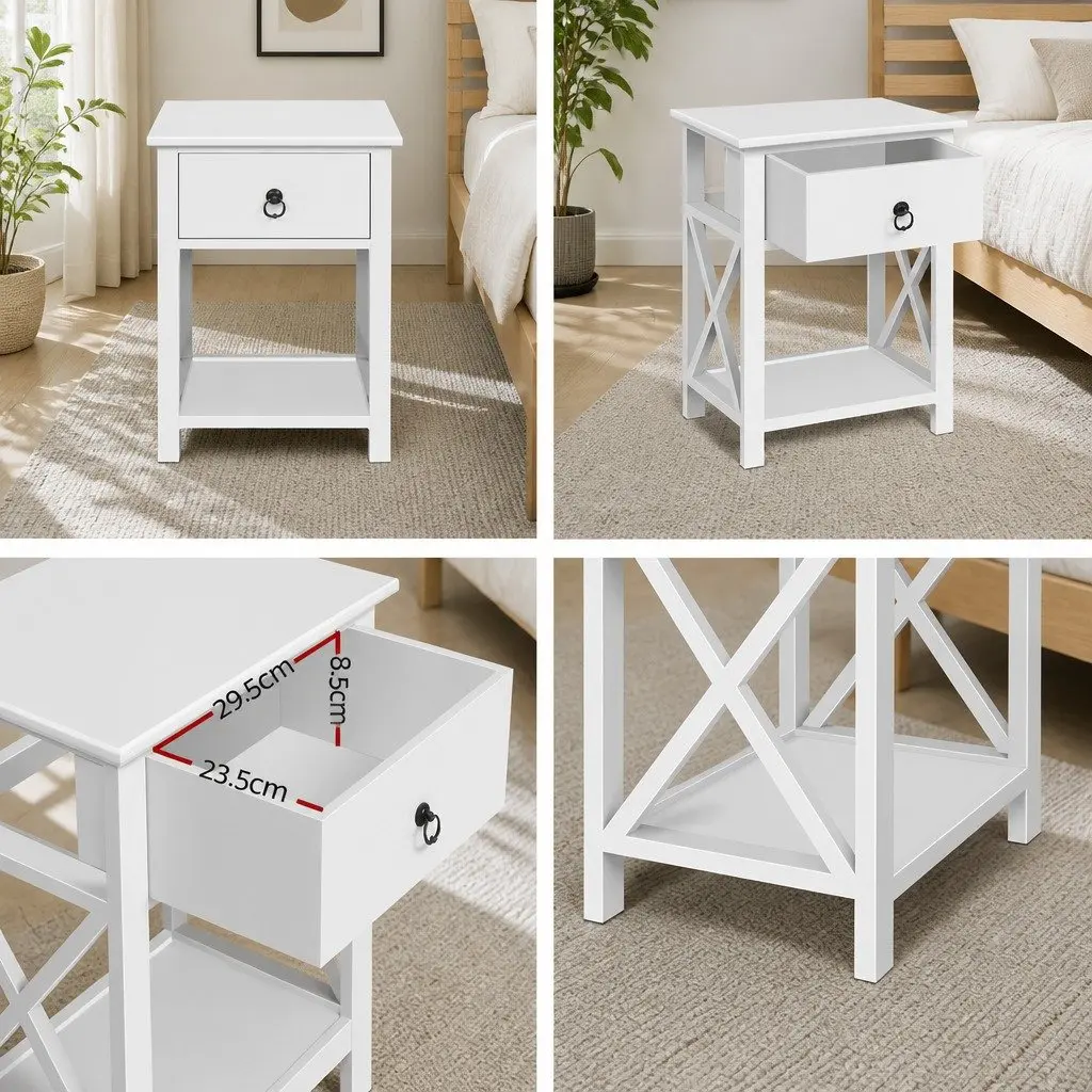 Bedside Table with Drawer and Shelf