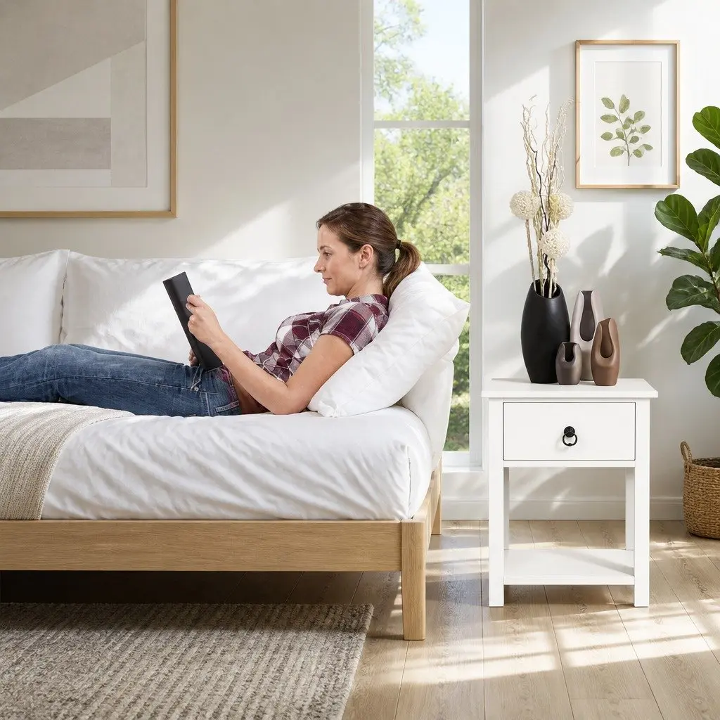 Bedside Table with Drawer and Shelf