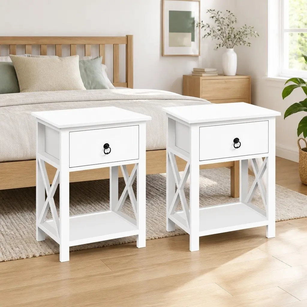 Bedside Table with Drawer and Shelf