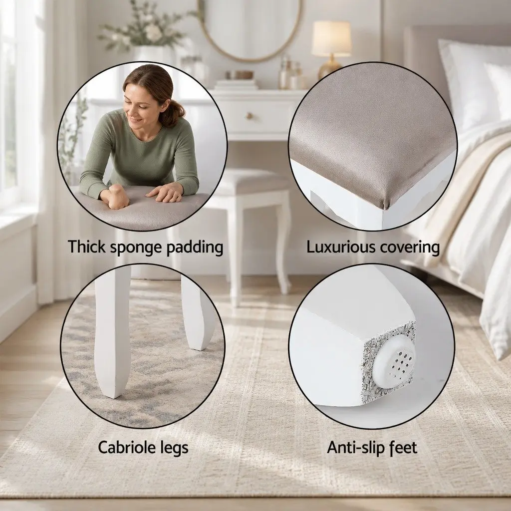 Dressing Table Stool French Provincial Design Velvet Grey Bedroom Furniture