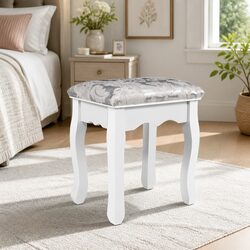 Dressing Table Stool White Velvet Bedroom Vanity Seat Padded Cushion Elegant