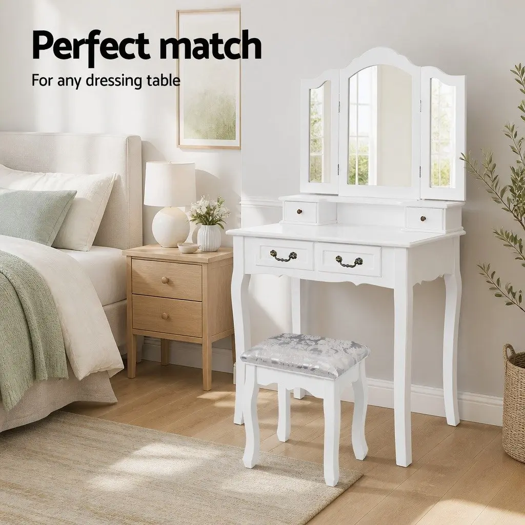 Dressing Table Stool White Velvet Bedroom Vanity Seat Padded Cushion Elegant