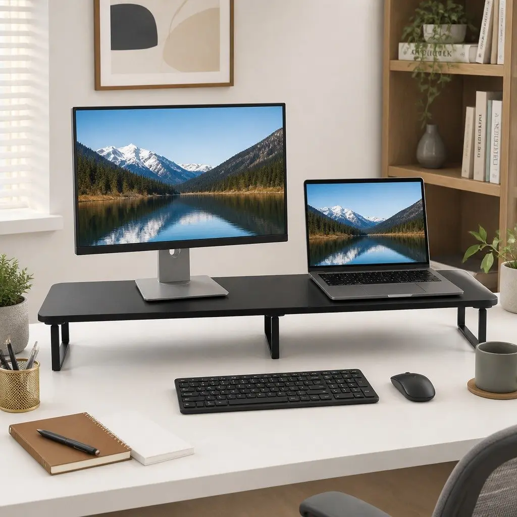 Dual Monitor Stand 100cm Wide Riser Desk Organiser Laptop Computer Display
