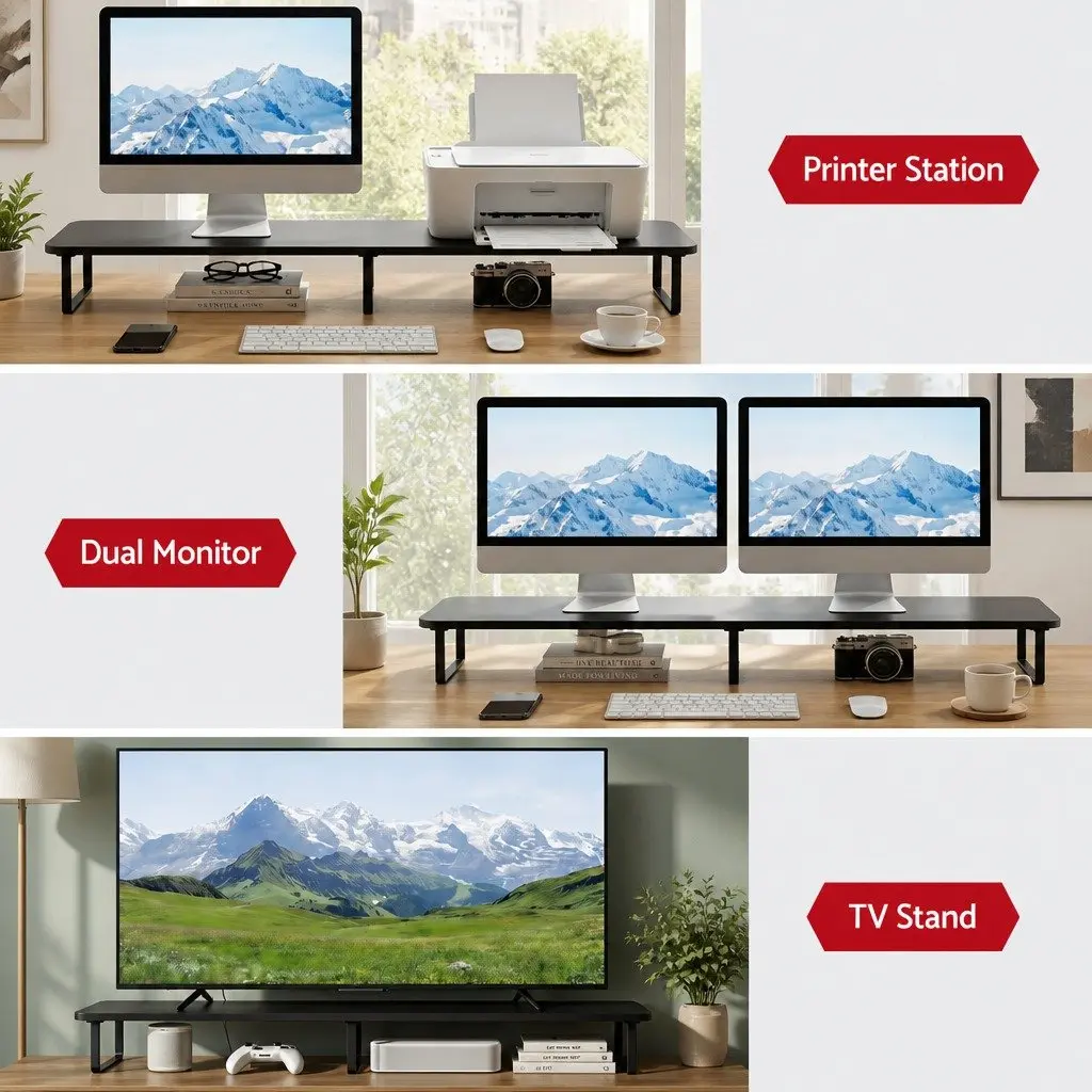 Dual Monitor Stand 100cm Wide Riser Desk Organiser Laptop Computer Display