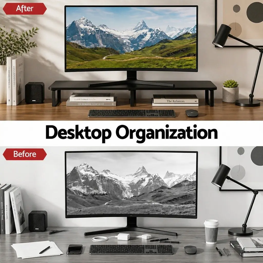 Dual Monitor Stand 100cm Wide Riser Desk Organiser Laptop Computer Display