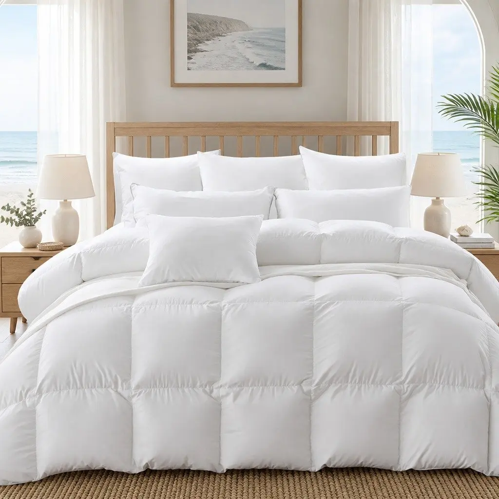 Goose Down Feather Quilt Super King Size Lightweight Breathable All Season Warm Bedding