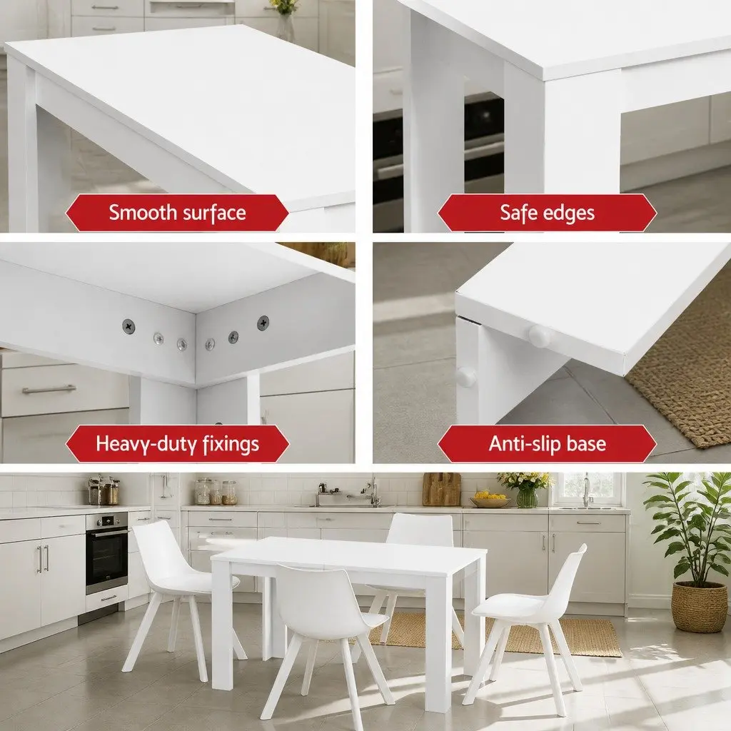 Dining Table and 4 Chairs Set Rectangle White Kitchen Dining Room Furniture